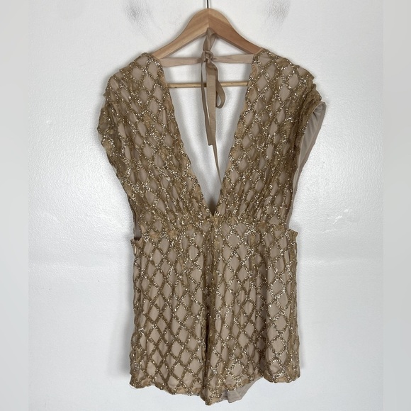 L' Atiste By Amy Glitter Sequin Gold Short Jumpsuit Size L Party Sexy Dance - Picture 2 of 9